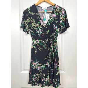 Gilli Margie Ring Detail V-Neck Dress Black Floral XSP Stitch Fix New With Tags